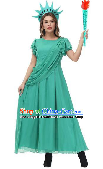 Christmas Drama Performance Costume Greek Myths Goddess Clothing Cosplay Liberty Queen Green Dress