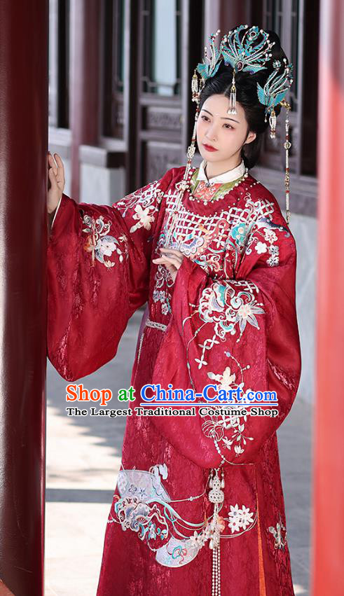 China Ming Dynasty Wedding Hanfu Clothing A Dream in Red Mansions The Twelve Beauties of Jinling Imperial Consort Jia Yuanchun Red Costumes