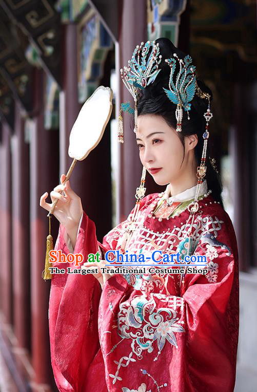 China Ming Dynasty Wedding Hanfu Clothing A Dream in Red Mansions The Twelve Beauties of Jinling Imperial Consort Jia Yuanchun Red Costumes