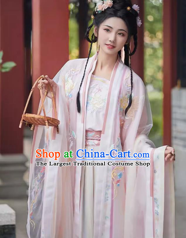 China Ancient Royal Princess Costumes Embroidered Pink Qiyao Ruqun Song Dynasty Hanfu Clothing