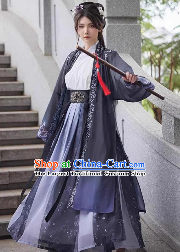 China Ancient Swordsman Costumes Song Dynasty Young Hero Hanfu Large Size Waist Length Design Clothing