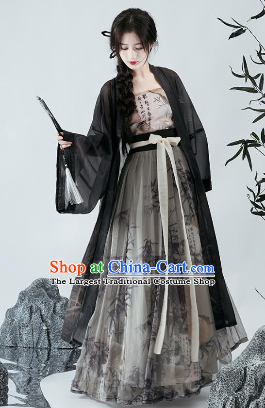 China Large Size Black Cape and Qiuyao Ruqun Song Dynasty Hanfu Clothing Ancient Young Lady Costumes