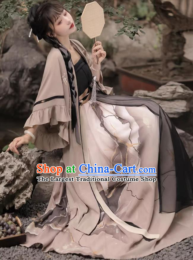 China Song Dynasty Young Lady Clothing Ancient Woman Costumes Hanfu Grey Qiyao Ruqun