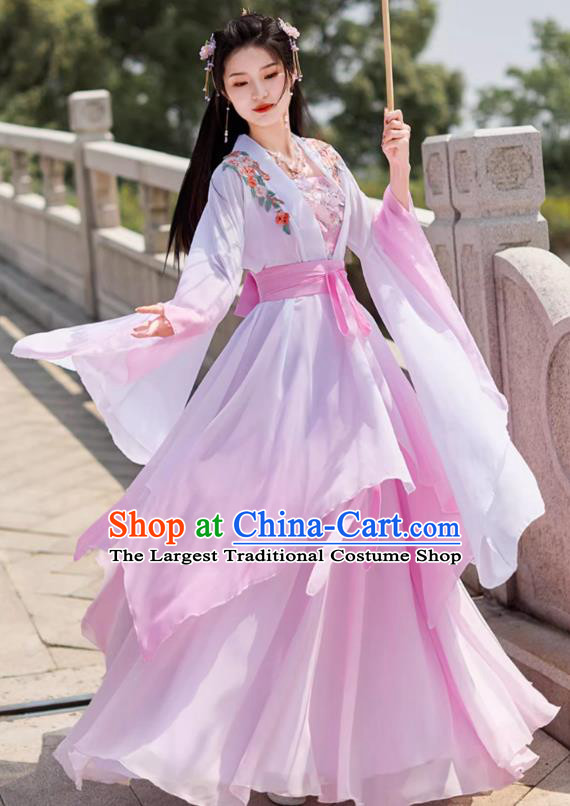 Pink Hanfu Embroidered Dress China Ming Dynasty Young Woman Clothing Ancient Fairy Dance Costume
