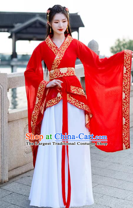 China Ancient Dance Costume Red Hanfu Quju Dress Han Dynasty Young Woman Clothing