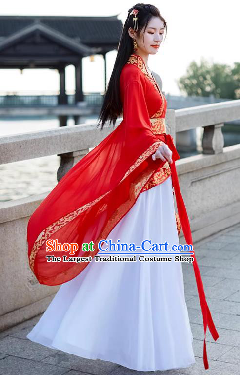 China Ancient Dance Costume Red Hanfu Quju Dress Han Dynasty Young Woman Clothing