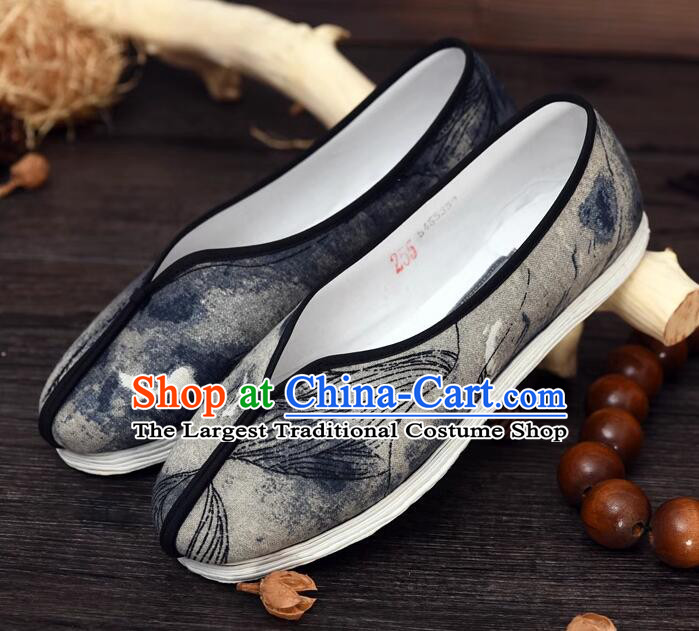 Handmade Old Peking Cloth Shoes Chinese Strong Cloth Soles Shoes Traditional Ink Painting Shoes for Men