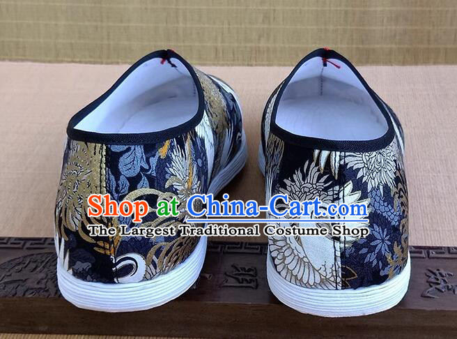 Chinese Strong Cloth Soles Shoes Traditional Kung Fu Shoes Handmade Old Peking Crane Shoes