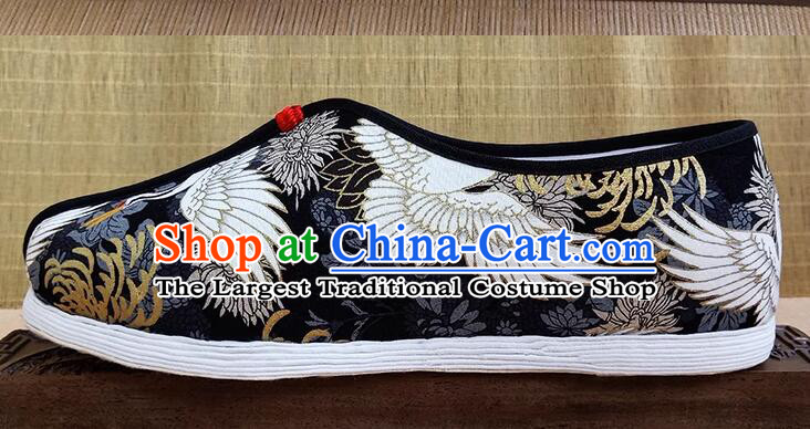 Chinese Strong Cloth Soles Shoes Traditional Kung Fu Shoes Handmade Old Peking Crane Shoes