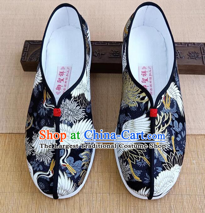 Chinese Strong Cloth Soles Shoes Traditional Kung Fu Shoes Handmade Old Peking Crane Shoes