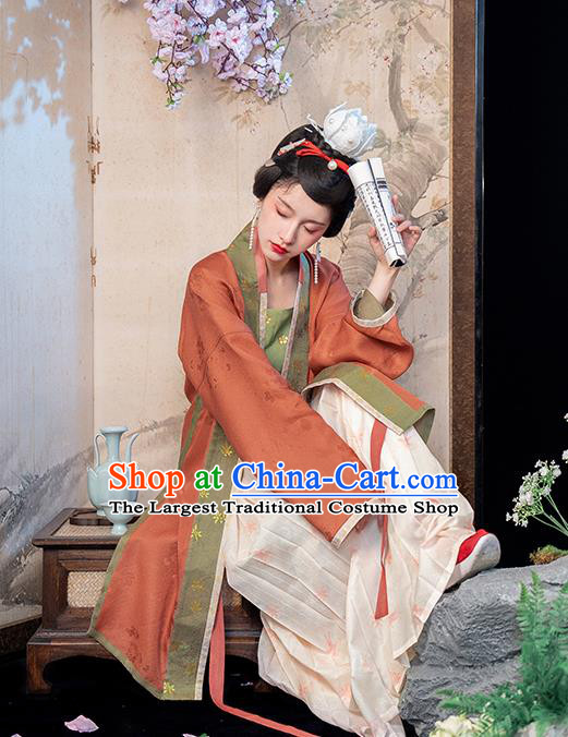 China Song Dynasty Noble Lady Costumes Red Cape Top and Skirt Traditional Hanfu Dress Ancient Princess Clothing Complete Set