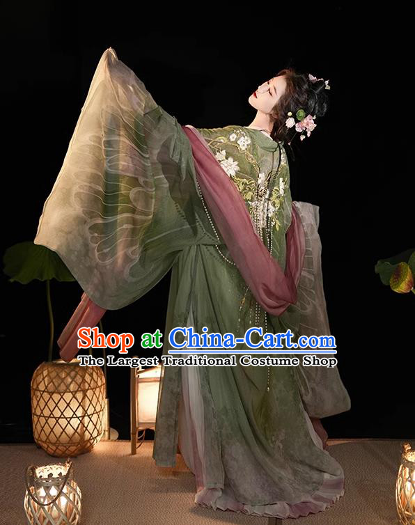 China Ancient Flower Fairy Clothing Tang Dynasty Royal Princess Costumes Traditional Green Hanfu Dresses