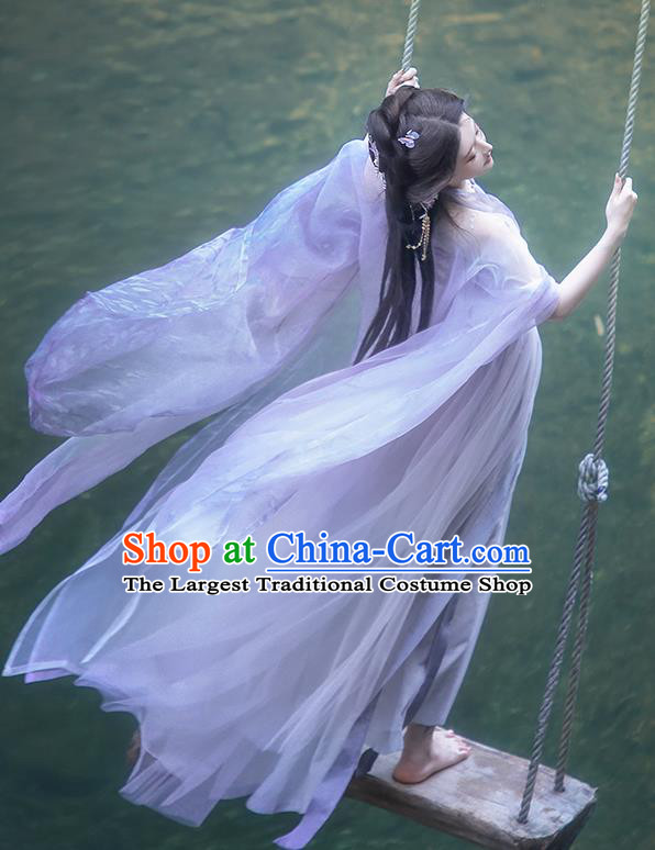 China Tang Dynasty Princess Clothing Ancient Fairy Costumes Female Traditional Hanfu Violet Hezi Dress Complete Set