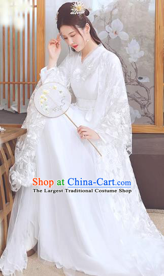 China Jin Dynasty Royal Princess Clothing Ancient Fairy Costumes Traditional Hanfu White Dance Dress