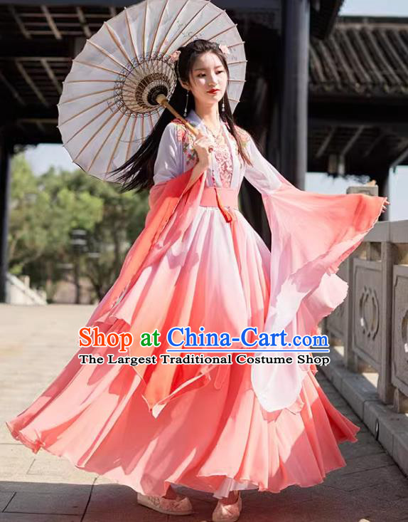 China Tang Dynasty Woman Clothing Wide Sleeve Flow Fairy Dress Ancient Princess Costume