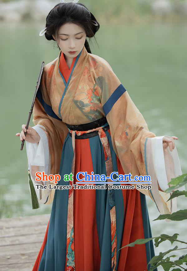 China Jin Dynasty Historical Costumes Ancient Palace Lady Hanfu Cross Collar Ruqun