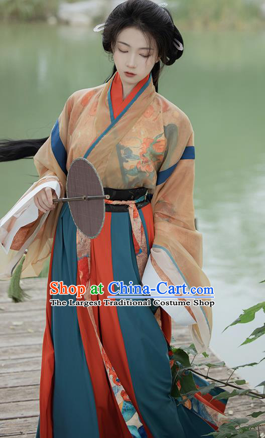 China Jin Dynasty Historical Costumes Ancient Palace Lady Hanfu Cross Collar Ruqun
