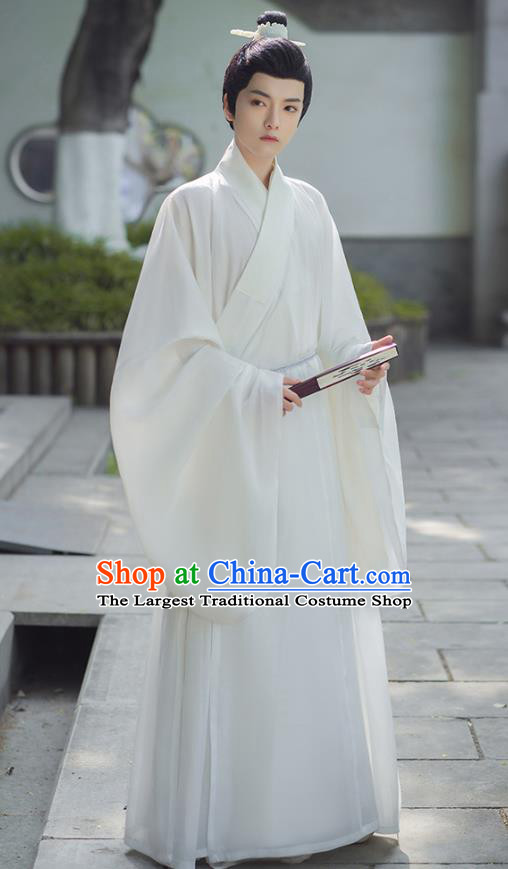 China Ancient Scholar Clothing Ming Dynasty Historical Costume Male White Hanfu Robe