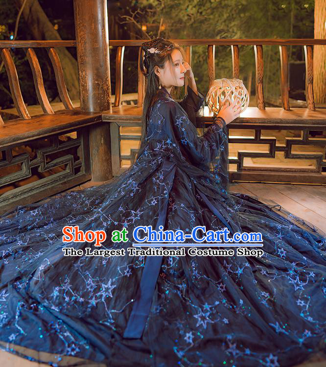 China Ancient Royal Princess Clothing Tang Dynasty Historical Costumes Female Hanfu Dark Blue Ruqun