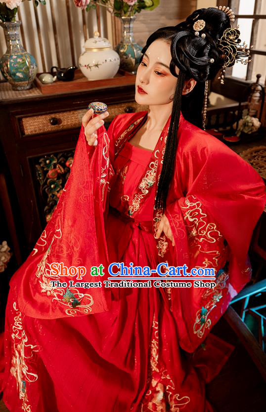 China Hanfu Embroidered Wedding Dress Ancient Bride Red Clothing Song Dynasty Princess Replica Costumes