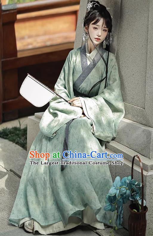 China Song Dynasty Green and White Long Gowns Traditional Hanfu Costume Ancient Woman Clothing