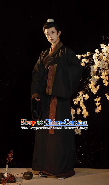 China Traditional Hanfu Male Straight Front Robe Ancient Royal Prince Clothing Han Dynasty Scholar Costumes Complete Set