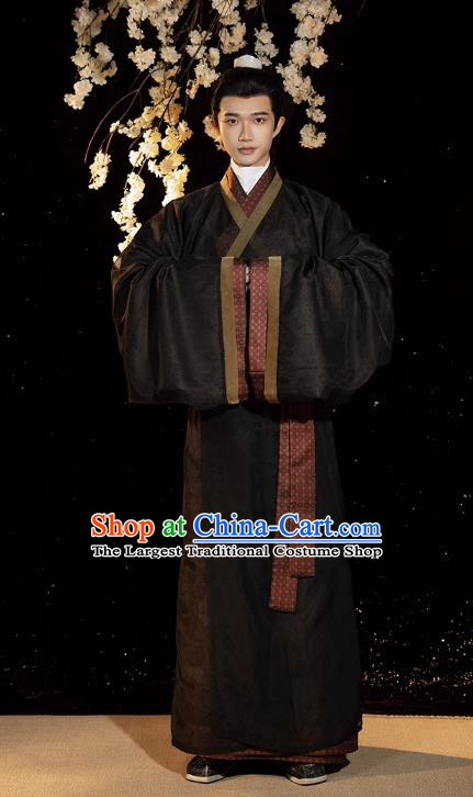 China Traditional Hanfu Male Straight Front Robe Ancient Royal Prince Clothing Han Dynasty Scholar Costumes Complete Set