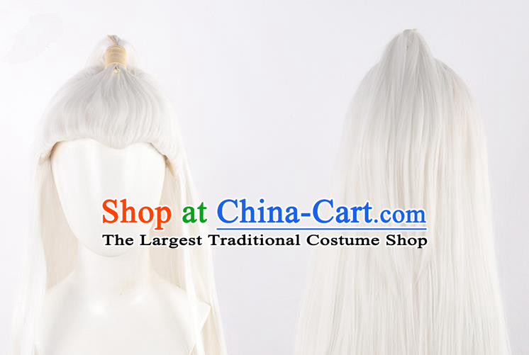 Ancient Costume Men White Hair Style Old Man Hairstyle Film And Television Performance Fairy Knight White Wig Headgear