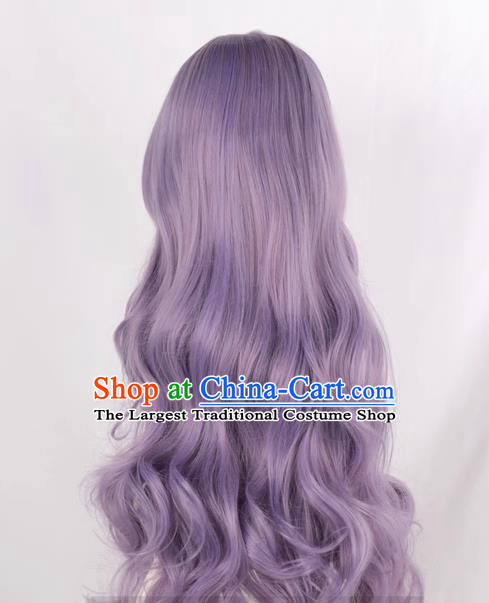 Women With Long Curly Hair Big Wavy Oblique Bangs Taro Purple COSPLAY Anime Lolita Full Wig