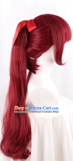 Red Single Ponytail Curly Hair Persona 5 THE ROYAL P5R Yoshizawa Kasumi Cos Wig