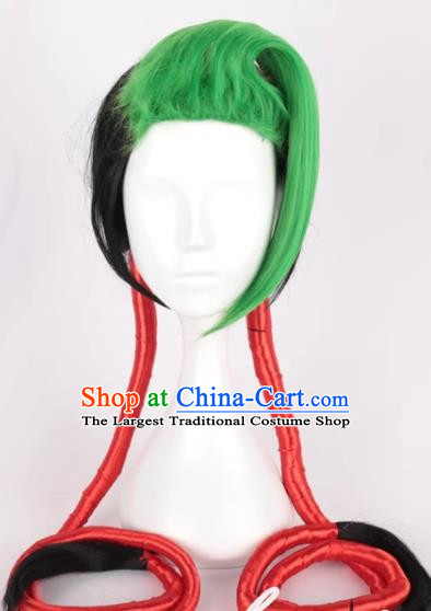 Shenlong Flame Jinx Green And Black Double Ponytail JINX Cosplay Wig