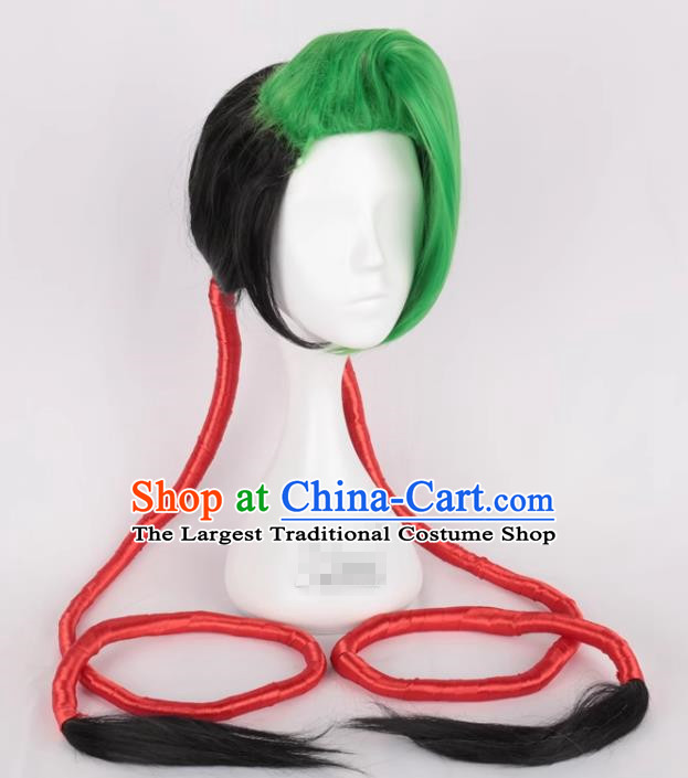 Shenlong Flame Jinx Green And Black Double Ponytail JINX Cosplay Wig