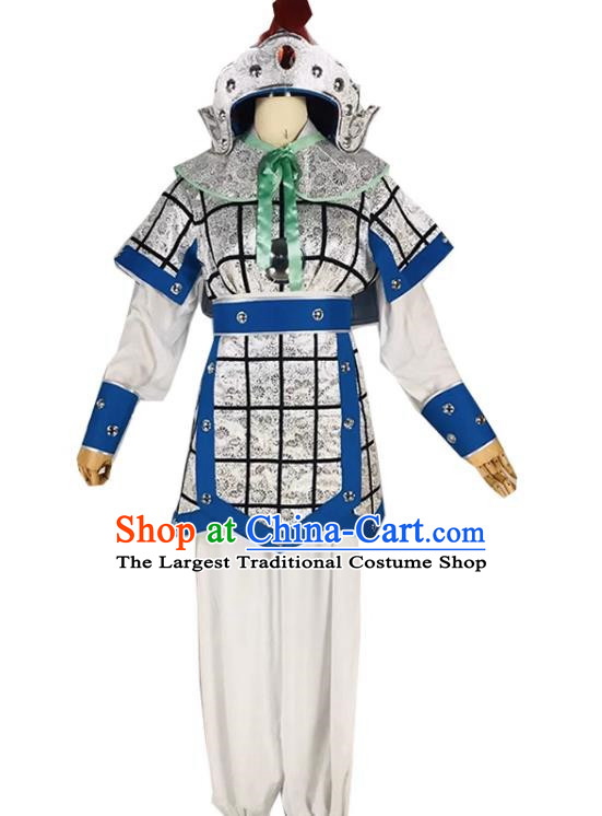 Blue Drama Soldier Clothes Costumes Yue Opera Huangmei Opera Costumes Qiong Opera Singer Opera Male Soldier Wusheng Clothes