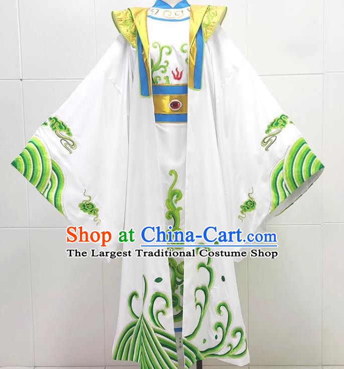 White Drama Costumes Ancient Costumes Shaoxing Opera Huangmei Opera Xiaosheng Embroidered Dragons Water Legs Large Cuffs Qinghe King Dragon Robe Emperor Prince Clothes