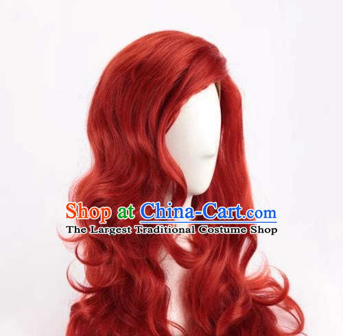 Copper Red Cosplay Full Headgear High Temperature Silk Long Curly Hair Women Bangs Upturned Cos Wig