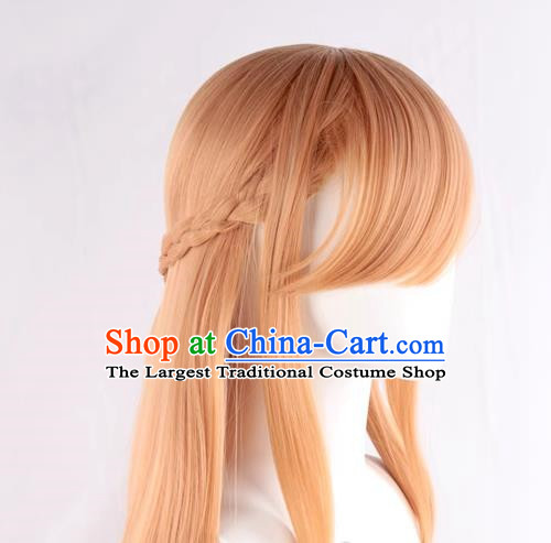 100CM Long Straight Hair Anime Miko Warm Orange Cospaly Wig
