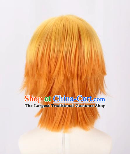 Demon Slayer Cos My Wife Zenitsu Yellow Gradient Orange Curled Short Hair Cosplay Wig