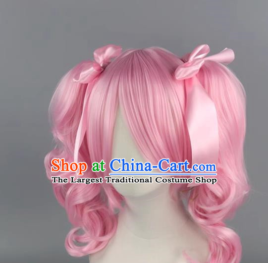 Bang Dream Aya Maruyama Light Pink Body Double Ponytail Short Curly Cosplay Wig