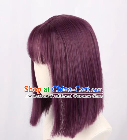 Purple Female Medium Length Straight Clavicle Hair Nakamura Yuri Angel Beats Full Cos Wig
