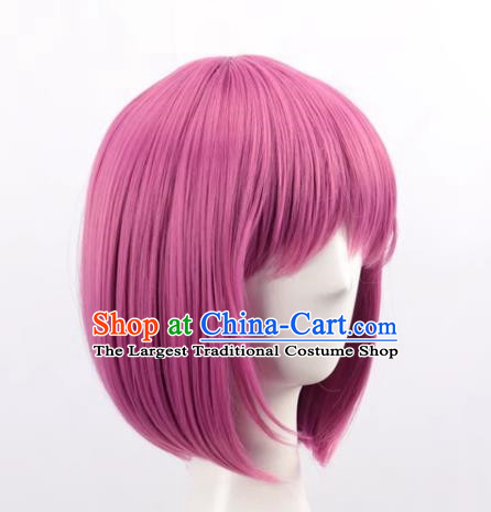 Fengxian Purple Female Short Hair Bobo Bob Hair Button Round Face Air Bangs Internet Celebrity Headgear Wig