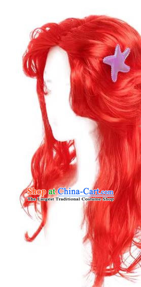 Stage Performance Mermaid Cos Wig Girl Kindergarten Material Children Red Wavy Hair Wig Headgear