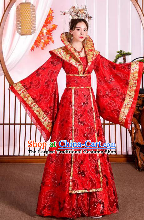 China Traditional Hanfu Queen Red Dress Ancient Imperial Consort Costume Tang Dynasty Empress Wedding Clothing