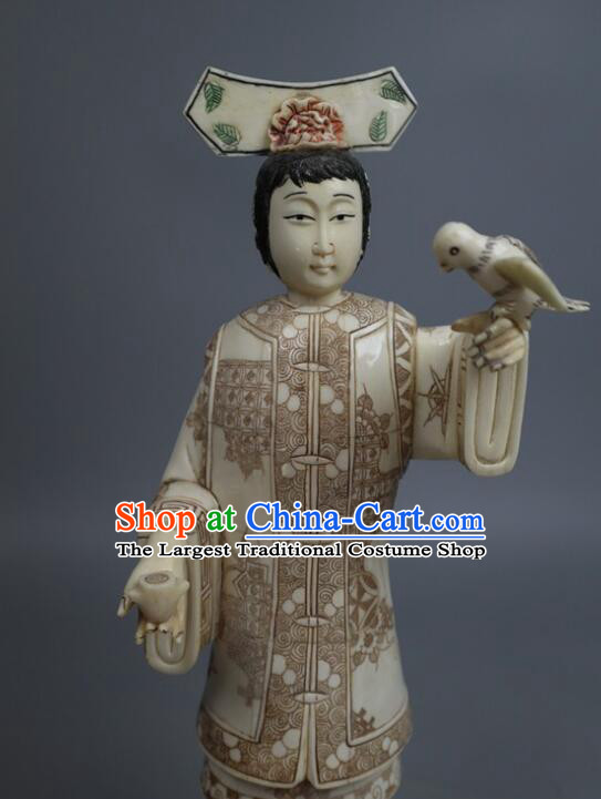 Chinese Qing Dynasty Palace Lady Statue Handmade Ox Bone Handicraft Sculpture
