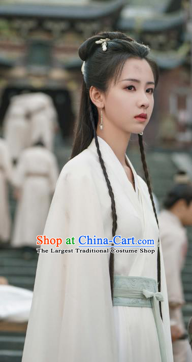 China Ancient Swordswoman White Costumes TV Series Mysterious Lotus Casebook Qiao Wanwan Replica Clothing