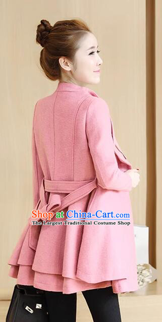Winter Female Pink Jacket Elegant Woolen Slim Dress Woman Plus Size Costume