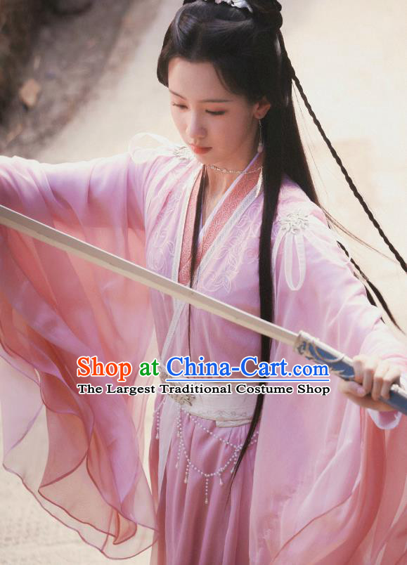 China TV Series Ancient Princess Replica Costumes Mysterious Lotus Casebook Swordswoman Qiao Wanwan Pink Dress