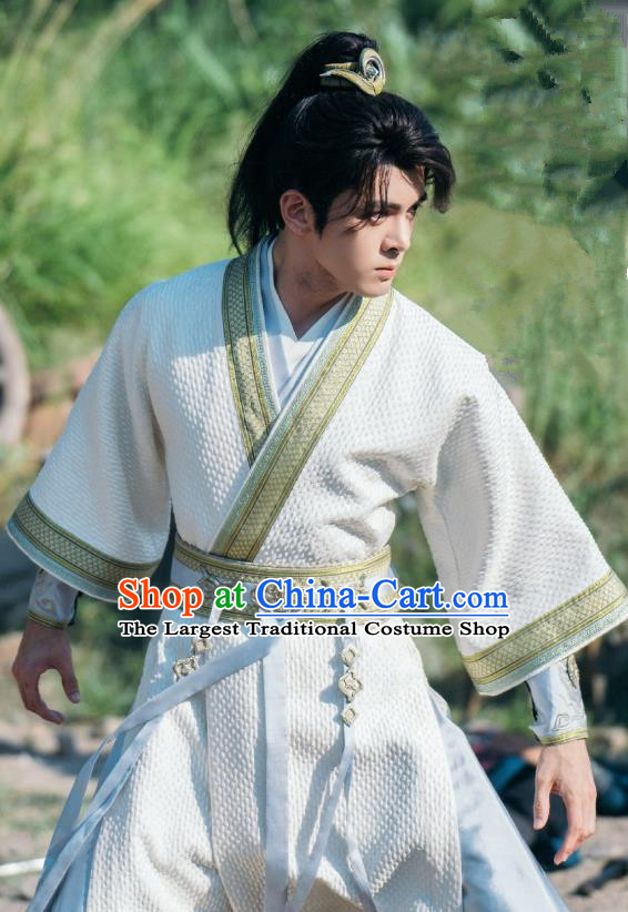 China Ancient Young Hero Clothing TV Series Mysterious Lotus Casebook Fang Duobing Costumes Swordsman White Outfit