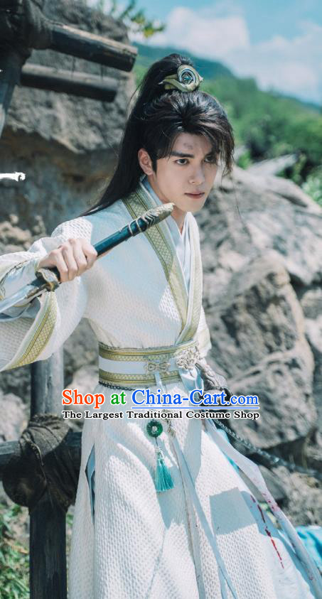 China Ancient Young Hero Clothing TV Series Mysterious Lotus Casebook Fang Duobing Costumes Swordsman White Outfit