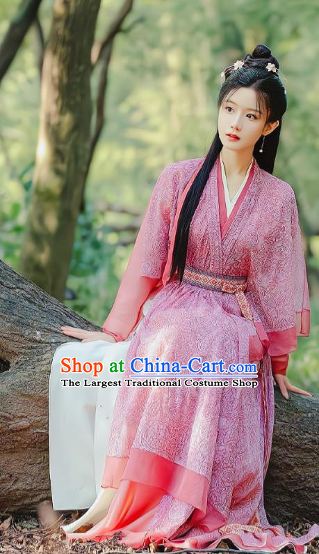Ancient China Young Lady Clothing TV Series Mysterious Lotus Casebook Su Xiaoyong Costumes Swordswoman Pink Dress
