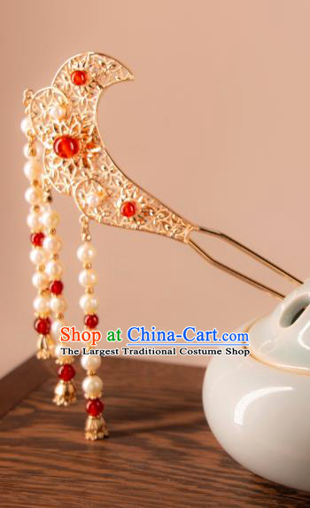 China Song Dynasty Tassel Hair Clip Ancient Empress Hairpin Handmade Hanfu Bo Bin Hair Jewelry